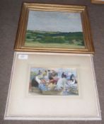 DIANA CALVERT, INSCRIBED VERSO, OIL, “Sussex Landscape”, 10” x 11”; together with JEAN CLARK,