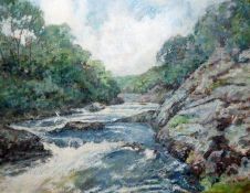 C HENDERSON WRIGHT, SIGNED, OIL, Inscribed verso “River Lledr Near Betwys-y-Coed”, 15” x 19”