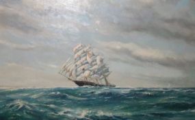 ARTHUR A PANK, SIGNED, OIL, Clipper Ship at Sea, 27” x 40”