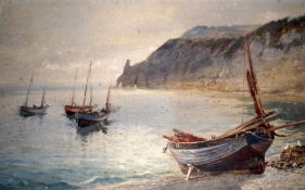 ARTHUR W PERRY, SIGNED, WATERCOLOUR, Coastal Scene with Fishing Boats, 11 ½” x 18”