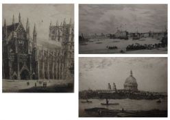 WILLIAM HAWKSWORTH, SIGNED IN PENCIL TO MARGIN, THREE BLACK AND WHITE ETCHINGS, London Views,