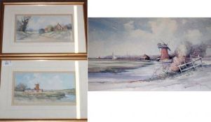 JASON PARTNER, SIGNED, PAIR OF WATERCOLOURS, “Cley Mill from the Marshes” and “The Cottage, Oulton”,