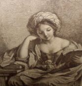 AFTER F BARBIER, ENGRAVED BY F BARTOLOZZI, ANTIQUE SEPIA ENGRAVING, Lady Seated Reading a Book,
