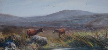 UNSIGNED, WATERCOLOUR, Moorland Ponies, 6” x 11 ½”