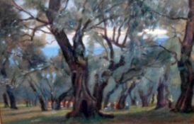 ERNEST R FOX, SIGNED AND DATED 1927, MIXED MEDIA, “Amongst The Olives” (see East Kent Art Society