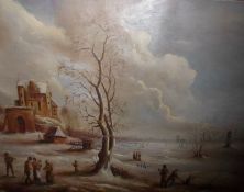 NAZZARENO D’ANGELO, SIGNED, MODERN OIL, Dutch Winter Landscape, 27” x 35”