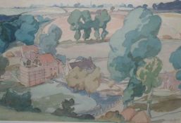FORWARD, SIGNED AND DATED ’32, PENCIL AND WATERCOLOUR, Landscape with Buildings, 9 ½” x 13”