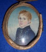19TH CENTURY, ENGLISH SCHOOL, OIL MINIATURE, Head and Shoulders Portrait of a Young Boy, 3” x 2 ½”