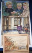 FOLDER OF ASSORTED 19TH CENTURY AND MODERN OILS, WATERCOLOURS ETC, various subjects