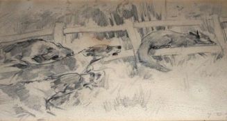 GEORGE DENHOLM ARMOUR, SIGNED, PENCIL DRAWING, Fox Hunting, 6” x 10”