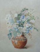 19TH CENTURY, ENGLISH SCHOOL, WATERCOLOUR, Still Life Study of Mixed Flowers in Stoneware Jar, 16” x