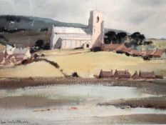 * LESLIE L HARDY MOORE, RI, SIGNED, WATERCOLOUR, Cley Church, 9” x 12”