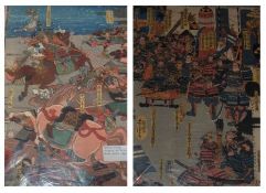 YOSHITORA AND YOSHISADA, TWO MID-19TH CENTURY JAPANESE COLOURED WOODBLOCK PRINTS, Samurai in Battle,