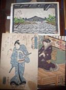 GROUP OF THREE EARLY 20TH CENTURY, COLOURED WOODBLOCK PRINTS, Figure and Landscape Subjects (see
