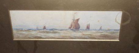 R WARREN VERNON, SIGNED, WATERCOLOUR, Fishing Boats at Sea, 4” x 13”