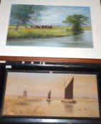 MICK HURLEY, SIGNED, PASTEL, Cattle by a River, 13” x 20”; together with one further work by a