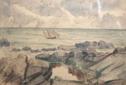 ELSIE M HENDERSON, SIGNED AND DATED 1912, WATERCOLOUR, “Stormy Coast – Guernsey”, 10” x 14”