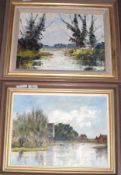 DOREEN ALLEN, SIGNED, GROUP OF THREE OILS, “Great Massingham”, “The Upper Alde” and “Village