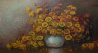 INDISTINCTLY SIGNED AND DATED 1974, OIL, Still Life Study of Flowers in a Vase, 23” x 35”