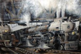 ASHMORE, SIGNED, OIL, “Monarchs of Steam”, 23” x 35”