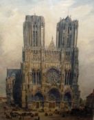 AFTER DELAUNEY, HAND COLOURED ETCHING, PUBLISHED CIRCA 1840, “Cathédrale de Reims, 22” x 17”