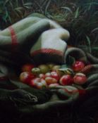 WEIR, SIGNED, MODERN OIL, Still Life of Apples in a Blanket, 15” x 11”