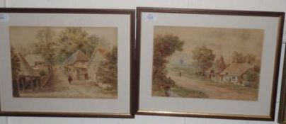 INDISTINCTLY SIGNED AND DATED 1904, PAIR OF WATERCOLOURS, Village Street Scenes with Figures, 9” x