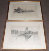 FRANK LEWIS EMMANUEL, SIGNED, PAIR OF PENCIL DRAWINGS, Harbour Scenes, 8” x 13” (2)