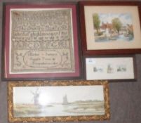 UNSIGNED, GROUP OF THREE WATERCOLOURS IN ONE FRAME, Broads Views; together with three further