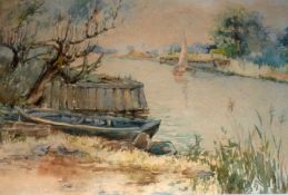 ATTRIBUTED TO WILLIAM LESLIE RACKHAM, WATERCOLOUR, Norfolk Broads, 7” x 9 ½”