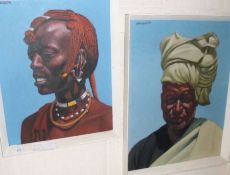 J A JOHNSON, SIGNED AND DATED ’62, TWO OILS, Maasai Warrior and one similar, 19” x 15” and 23” x 18”