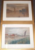 WILLIAM EDWARD MAYES, SIGNED, PAIR OF WATERCOLOURS, Norfolk Broads, 7 ½” x 11” (2)