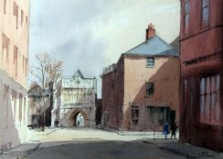 * LESLIE L HARDY MOORE, RI, SIGNED, WATERCOLOUR, “Ethelbert Gate, Norwich Cathedral”, 10 ½” x 14”