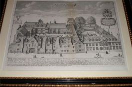 17TH CENTURY, BLACK AND WHITE ETCHING, Queens College – Loggan, 10” x 16”