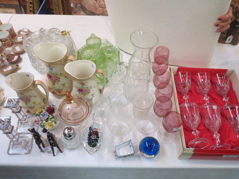 Collection of C20th glass ornaments & drinking vessels & a qty of miscellaneous china