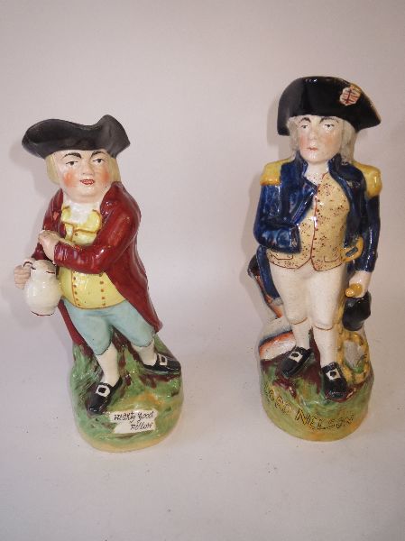 Two C19th Staffordshire pottery models of `Lord Nelson` & `Hearty Good Fellow` 30H & 28H