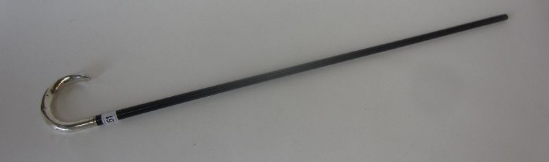Hallmarked silver crook handled top walking cane with ebonised shaft