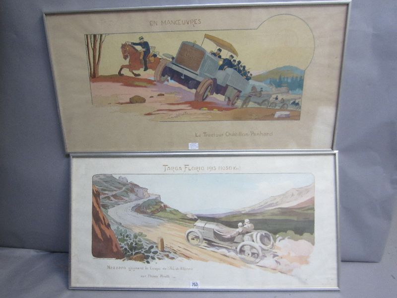 After Gamy colour print `Targa Florio 1913` in aluminium frame & three others