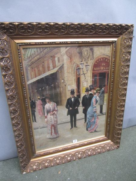 A. FLEURY C20th oil on canvas continental, Parisian street scene with elegant figures outside the `