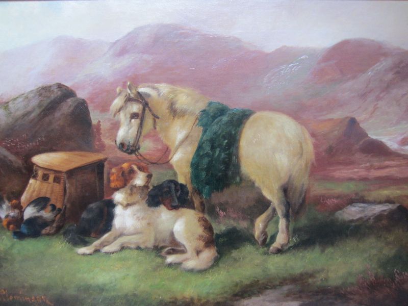 ROBERT CLEMINSON (C19th) British oil on canvas `Highland pony, dog & game` signed lower left 41 x 61