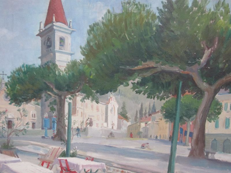 COPNALL, oil on canvas `Continental village square` signed lower right 41 x 66 in gilt frame