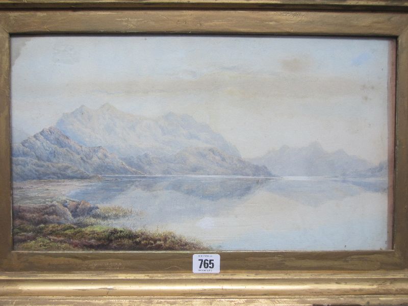 C. FIELDING, British, watercolour `Highland Loch` signed lower left 31 x 52 in gilt frame