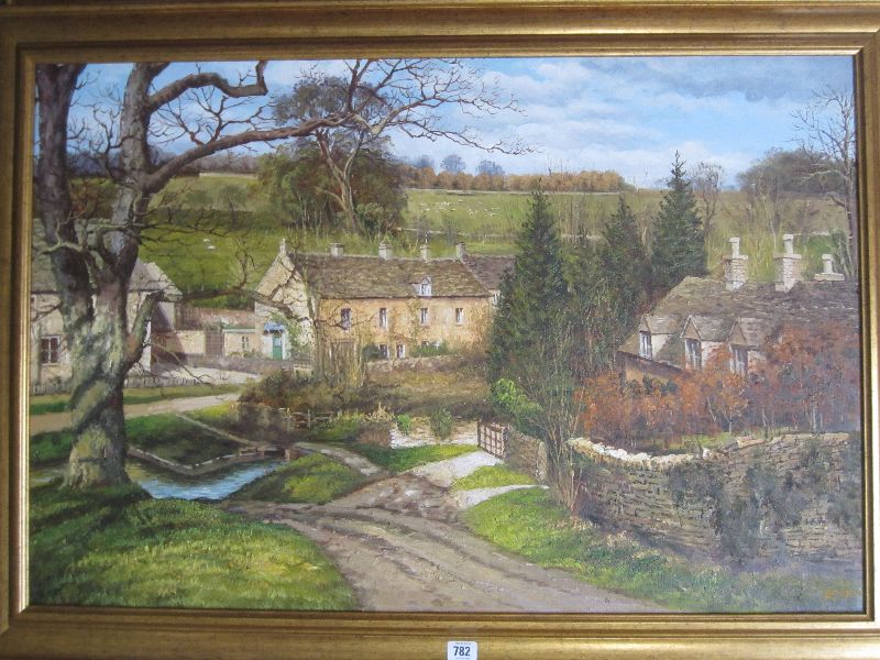 CHARLES ROSS C20th/21st oil on canvas `Cotswolds Farmhouse` signed lower right 61 x 92 framed