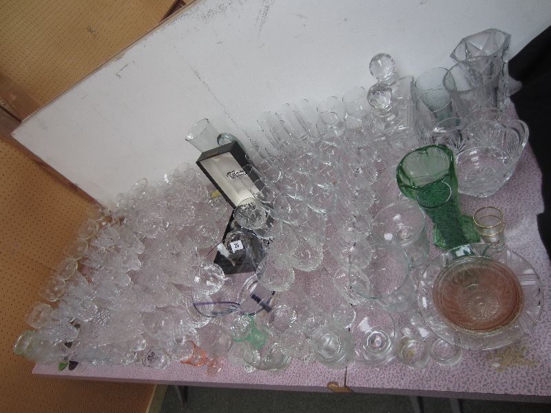 Large quantity of glass, including Waterford crystal, wine & other glasses, decanters, jugs, vases