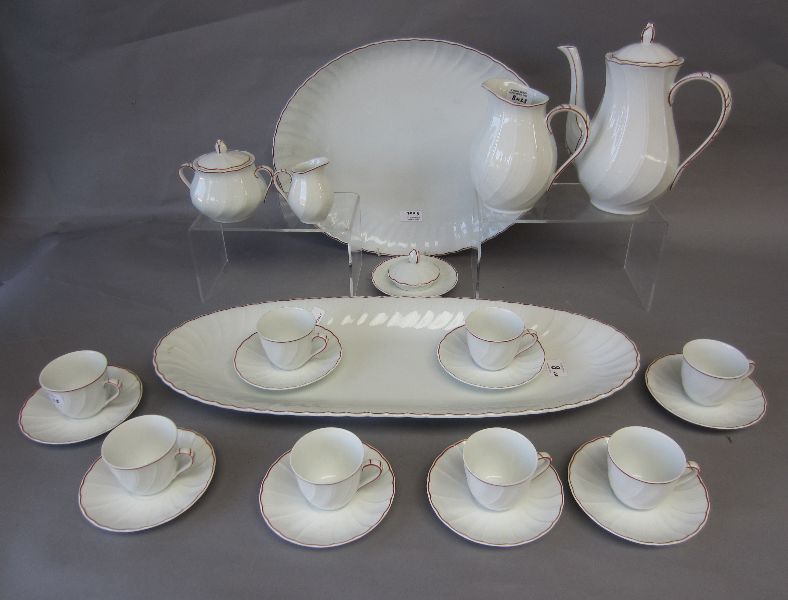 Modern Limoges coffee set eight cups, coffee pot, two jugs, sugar bowl & two large serving plates