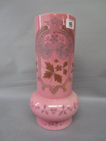 French pink opalene glass vase c1880 .  33 H x 12.5 dia (top)