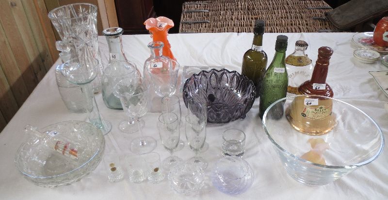 Collection of mixed glass ware & bottles