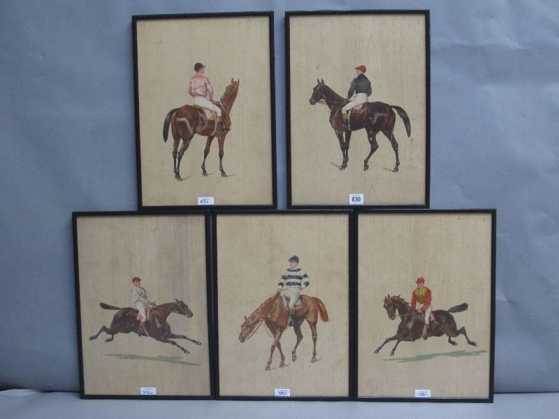 Set of five French Colour prints `Racehorses & Jockeys` each 42x30 framed & glazed