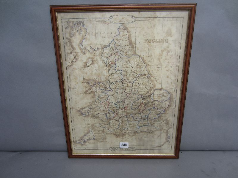 C19th map of England, engraved & published by G. Crutchley 1854 the towns & counties added in pen by