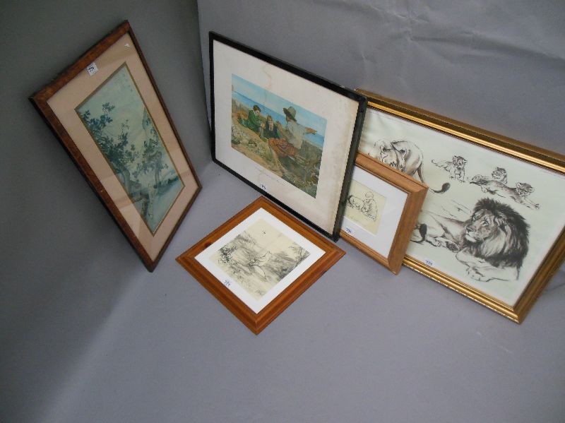 Colour print `Napoleon & troops` 59x74 framed & glazed. After EM Shepherd, two prints `Pooh